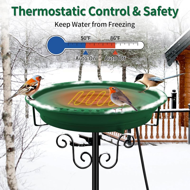 Lovppy Heated Bird Bath, 100W Thermostatically Controlled Heated Bird Baths for Outdoors Bird Bath Heater with Metal Stake, Heated Bird Bath for Outside Winter Garden Patio Yard Lawn (Green) - Image 3